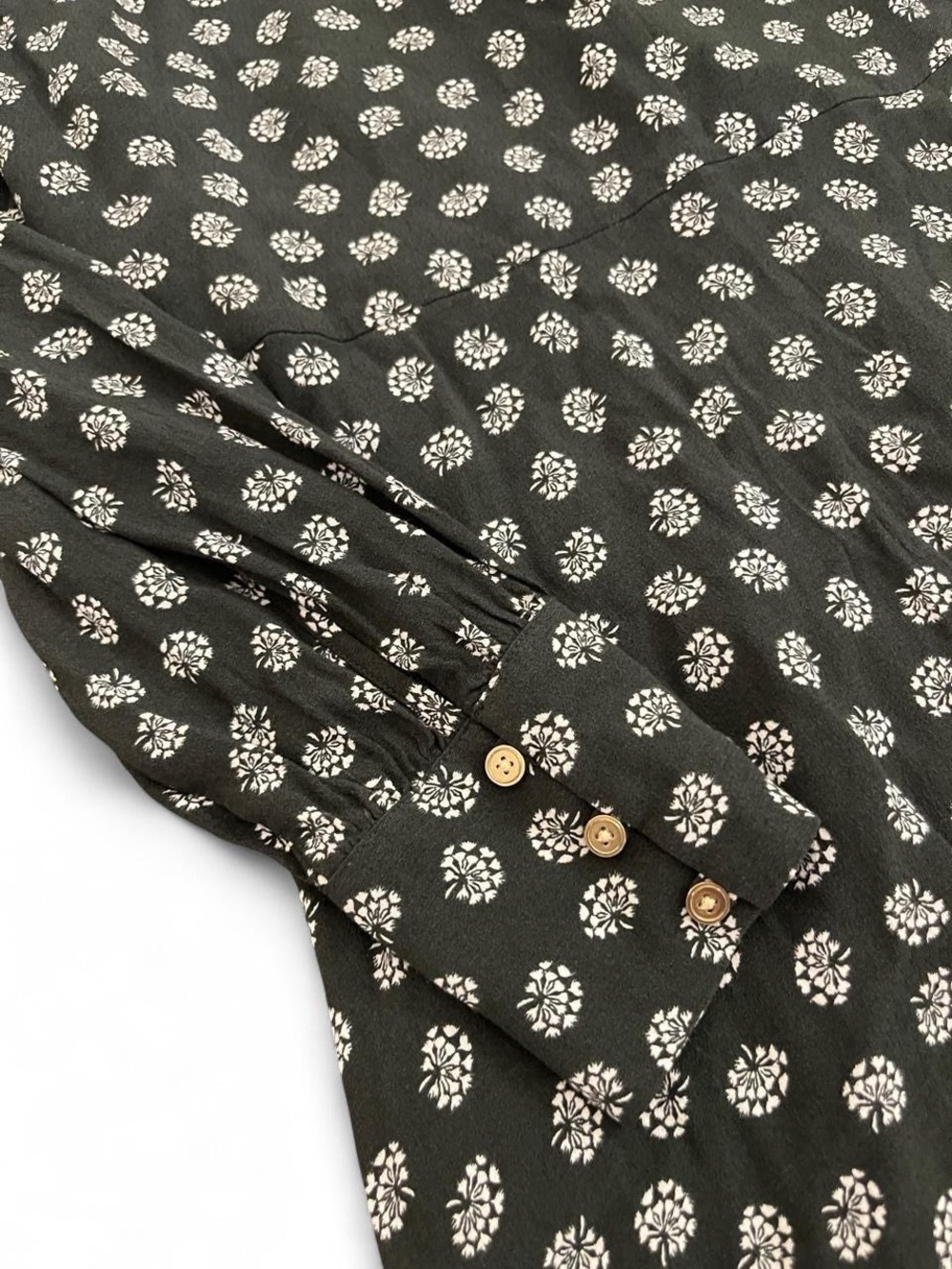LOFT Black Long-Sleeve Midi Dress with White Floral Print - Picture 7 of 12